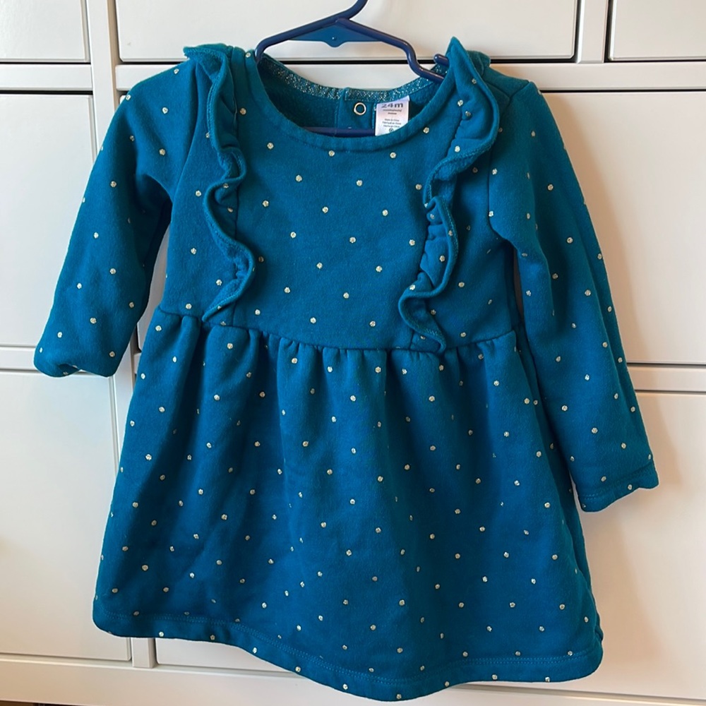 Carter’s Blue with Gold Polka Dots Dress